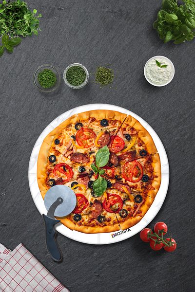 Decorita Pizza Cut Channel Presentation Glass |   White Marble |   Diameter36Cm