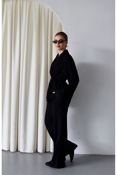 Laluvia Black Shawl Collar Kimono Set - 912058