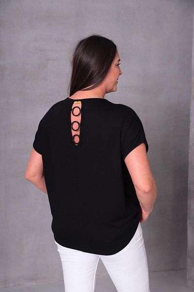 Ebsumu Women's Large Size Back Ring Detail Comfortable Combed Cotton Black Blouse