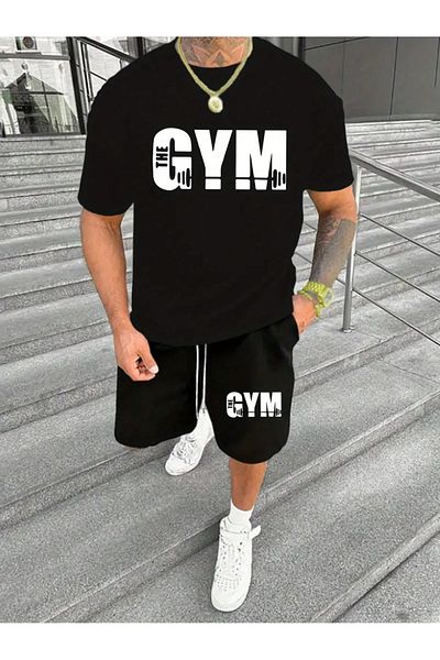DAXİS Sportwear Company Set trening cu imprimeu GYM pentru bărbați - Set de pantaloni scurți de tricou