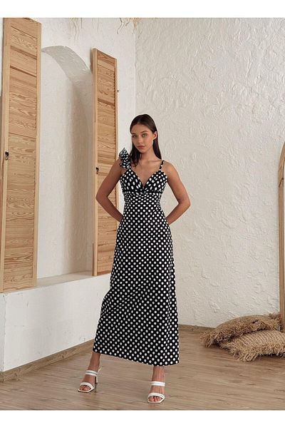 Misscix Women's Evening Dress Polka Dot Ruffle Strap Detail Midi Dress - Evening Dress & Graduation Dress