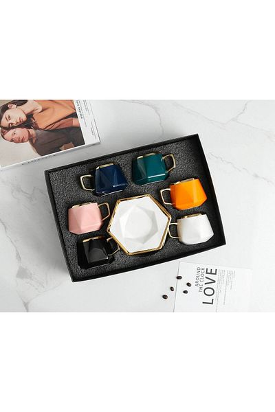 VAV GET 12-Piece Porcelain Coffee Cups (200 cc = 200 ml) & Saucers Set For 6 people