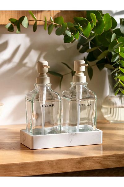 LC Waikiki Σετ δοσομετρητή υγρού σαπουνιού LCW HOME με άχρωμη μαρμάρινη βάση