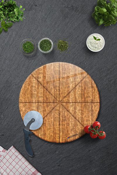 Decorita Pizza Cut Channel Presentation Glass |   Wooden Patterned |   Diameter36Cm