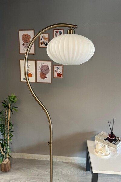 Bamyum Elegant Beyaz Cam Lambader Eskitme S Gövde Modern Dekoratif Metal Oturma Odası Çalışma Odası Zemin