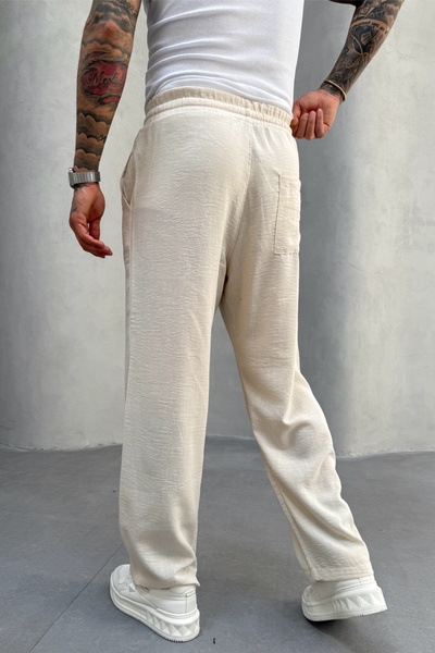 MADZEYMODA Чоловічі баггі-штани з широким кроєм, еластичним поясом, кремові джоггер-штани KE-7008