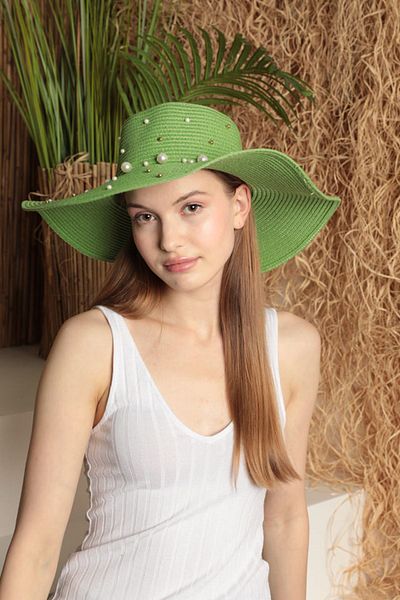 Moka Shopin Mokashopin Pearl Straw Women's Hat-Green