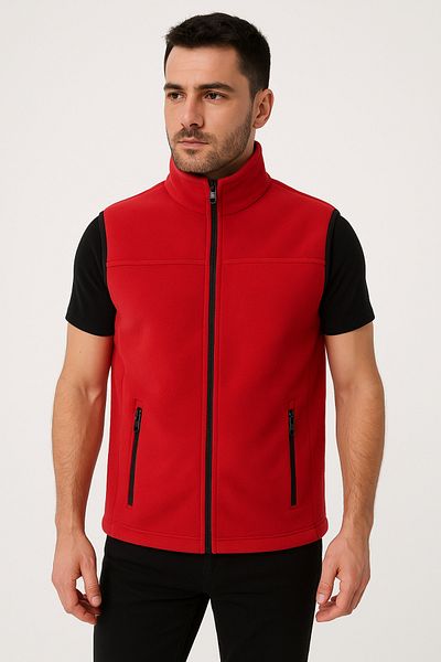 KaeLaurean Men's Red Fleece Vest Zippered 2 Pockets Inner Lined Cold Proof Stand Collar