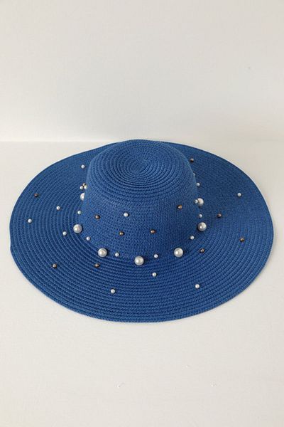 Moka Shopin Mokashopin Pearl Straw Women's Hat-Sax