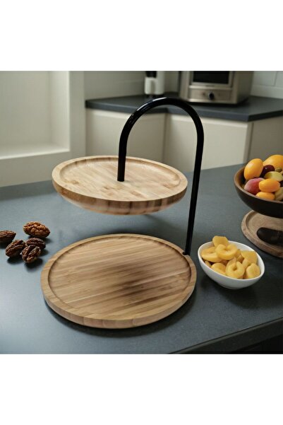 ERKUGO Bamboo 2 Tier Stand - Presentation Stand, Double Tier Decorative Black