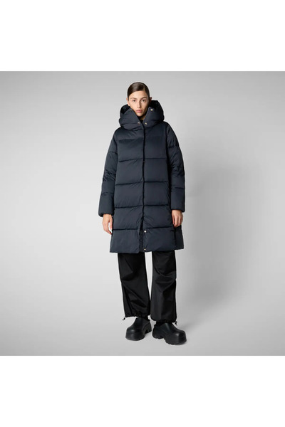 SAVE THE DUCK Kadın Kapüşonlu Uzun Mont Koyu Lacivert - Sibyl