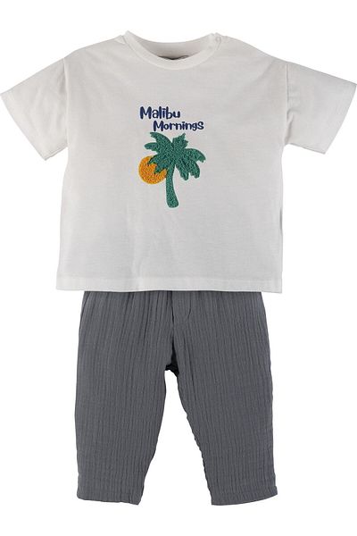 İdilbaby&Mamino İdi̇lbaby&Mami̇no Baby Boy Muslin Pants and T-Shirt Suit