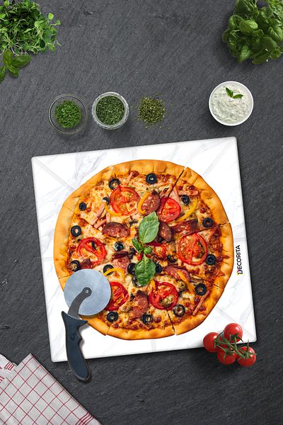 Decorita Pizza Cut Channel Square Presentation Glass |   White Marble |   36cm X 36cm
