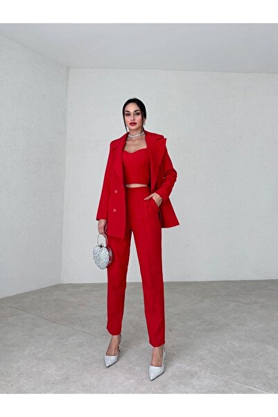 MİSSCİXFASHİON Üçlü Büstiyer Pantolon Ceket Şık Abiye Takım