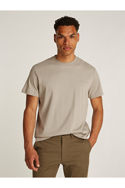 Calvin Klein Calvin Klein Men Khaki Embossed Logo Short Sleeve T-Shirt
