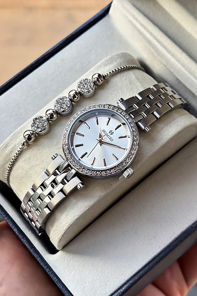 Homies Special Boxed Stone Women Wristwatch Waterproof Silver Color Steel Cord Gift Bracelet Hmby2054C1