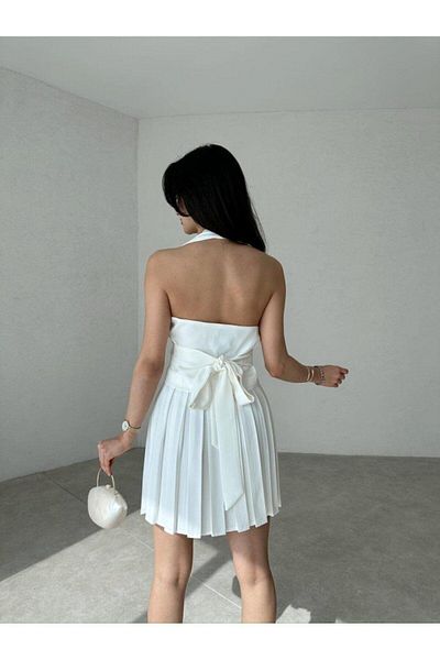 MİSSCİXFASHİON Belt Detailed Evening Dress and Pleated Skirt Double Set - Halter Vest