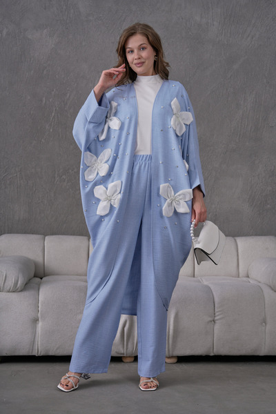 Miss Allos Жіночий комплект з кімоно та штанів з квітковим візерунком, каменя...