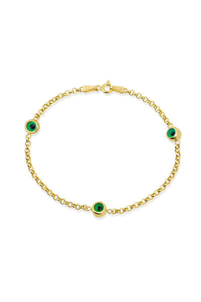 Altınkesesi 14 Ayar Altın Yeşil Üç Gözlü Bileklik