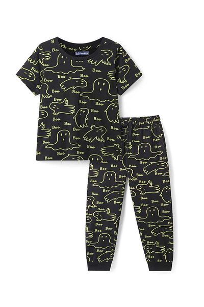 Pine kids Pine Kids Single Jersey Knit Half Sleeves Night Suit with Ghost Print - Jet Black
