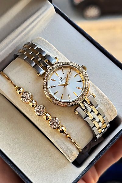Homies Special Boxed Stone Women's Wristwatch Waterproof Gold Silver Steel Cord Gift Bracelet Hmby2054C2