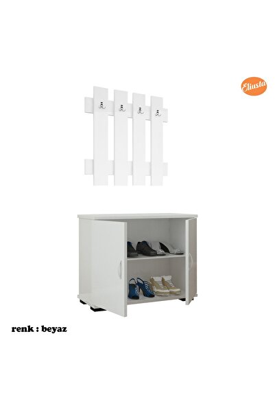 Modilayn 70x70 cm Askılık Ayakkabılık Antre Dolabı Çok Amaçlı Dolap Portmanto Ayakkabılık-BEYAZ