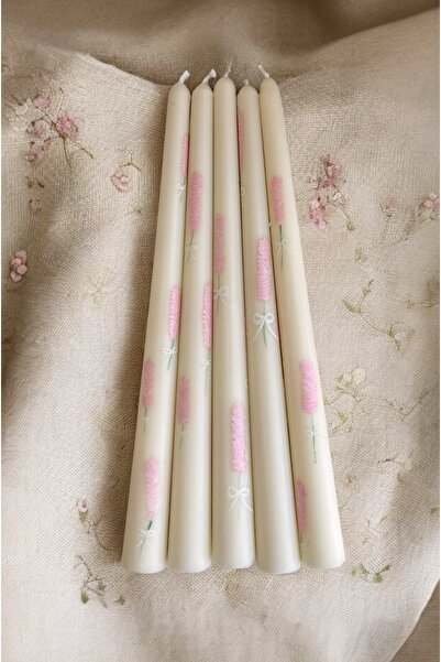 Evremly Home Vanilya Kokulu Pembe Lavanta Şamdan Mum 100% Doğal Soya Wax