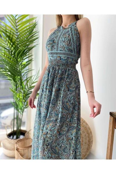 MİSSCİXFASHİON Šal Sa deznom Sa otvorenim leđima Midi visina Zelena haljina E...