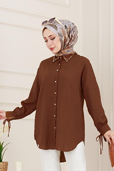 Sevitli Τονίκ με πέτρινη λεπτομέρεια σε σχήμα μισοφέγγαρου-Καφέ