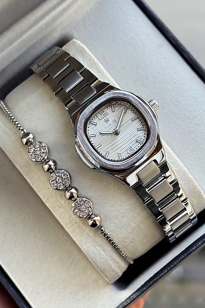 Homies Special Boxed Square Women Wristwatch Waterproof Silver Color Steel Band Gift Bracelet Hmby2055C1