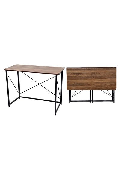 TrentonGCC Space-Saving Foldable Wooden Table with Sturdy Black Metal Frame