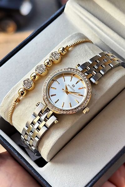Homies Special Boxed Stone Women's Wristwatch Waterproof Gold Silver Steel Cord Gift Bracelet Hmby2054C2