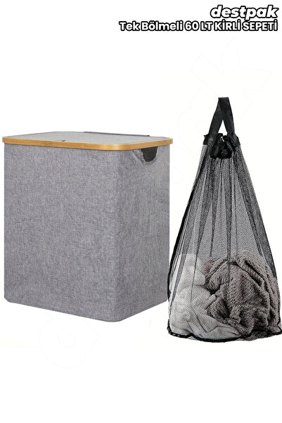 Destpak 60 LT Tek Bölmeli Bambu Kumaş Kirli Çamaşır Sepeti Joseph Model - Kap...