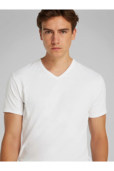 Calvin Klein Men White V Neck 3 Pack Short Sleeve T-Shirt
