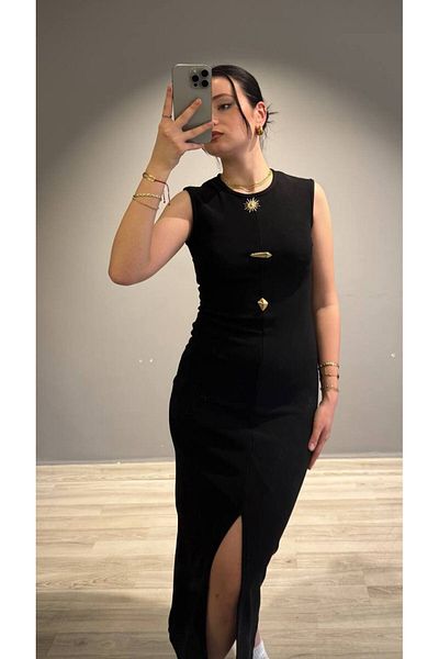 Fiori Draped Sun Accessory Zero Sleeve Side Slit Dress