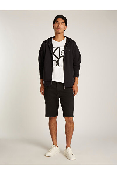 Calvin Klein هودي كالفن كلاين للرجال بشعار مايكرو ريبريف أسود بسحاب