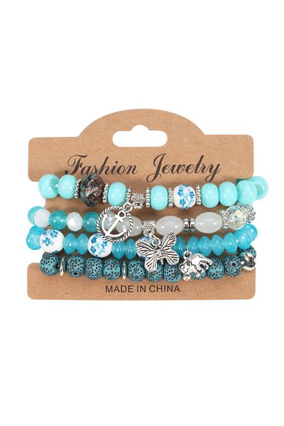Choice Light Blue Bohemian Bracelets Set For Women Stackable Butterfly Elephant Anchor Pendant Beads Bracel