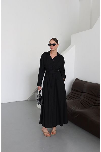 Laluvia Rochie neagră cu curea plisată - 2272