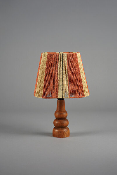 NAVEMU Avela Ahşap Abajur Naturel-Saman-Turuncu (22x22x33 cm)