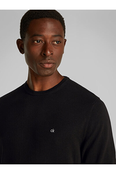 Calvin Klein Calvin Klein Men Black Cotton Silk Blend Pullover Sweater