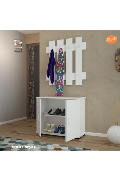 Modilayn 70x70 cm Askılık Ayakkabılık Antre Dolabı Çok Amaçlı Dolap Portmanto Ayakkabılık-BEYAZ