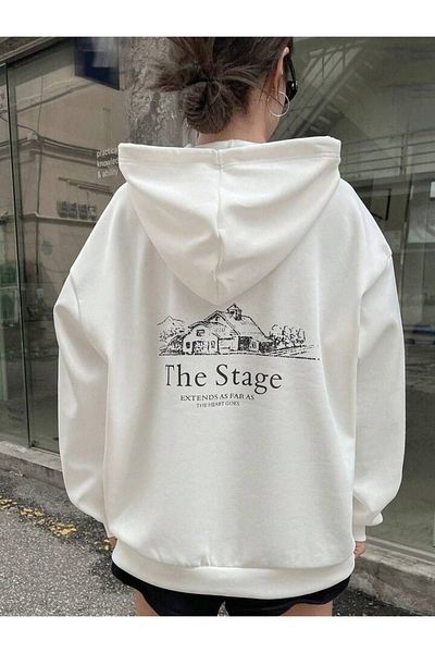 CLAYES The Stage California Sweatshirt Back Printed - White Printed Oversize Hoodie