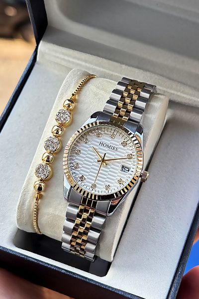 Homies Special Boxed Women's Wristwatch Waterproof Gold Silver White Steel Band Gift Bracelet Hmby2053C3