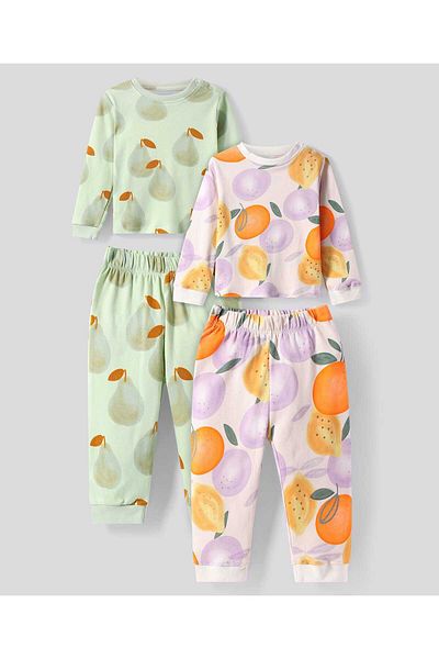 Bonfino Bonfino Fruits Printed Pyjama Sets - Pack of 2 - Light Green & Pink