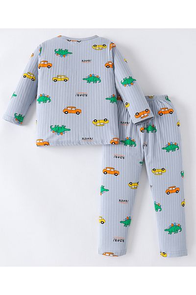 SAPS SAPS Dinosaurs and Vehicles Printed Pajama Set - Grey