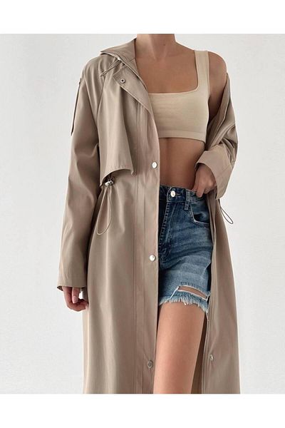 Misscix Hooded Long Trench Coat Raincoat