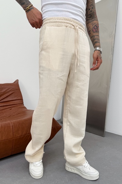 MADZEYMODA Men's Baggy Loose Fit Elastic Waist White Jogger Pants Ke-7009