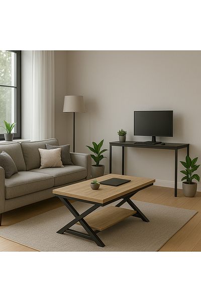 TrentonGCC Contemporary Two-Tier Coffee Table with Lower Shelf