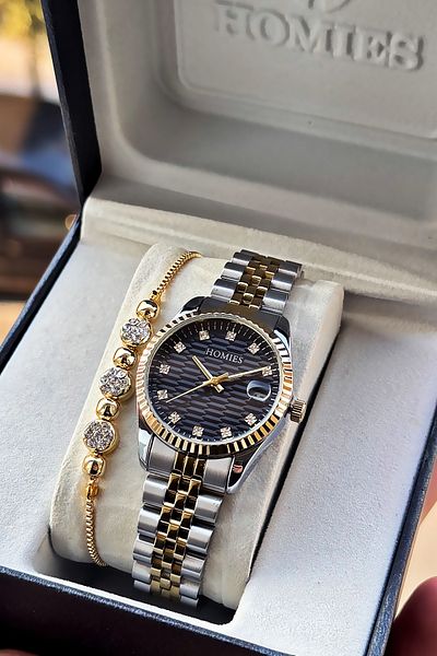 Homies Special Boxed Women's Wristwatch Waterproof Gold Silver Black Steel Band Gift Bracelet Hmby2053C1