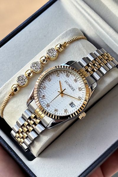 Homies Special Boxed Women's Wristwatch Waterproof Gold Silver White Steel Band Gift Bracelet Hmby2053C3